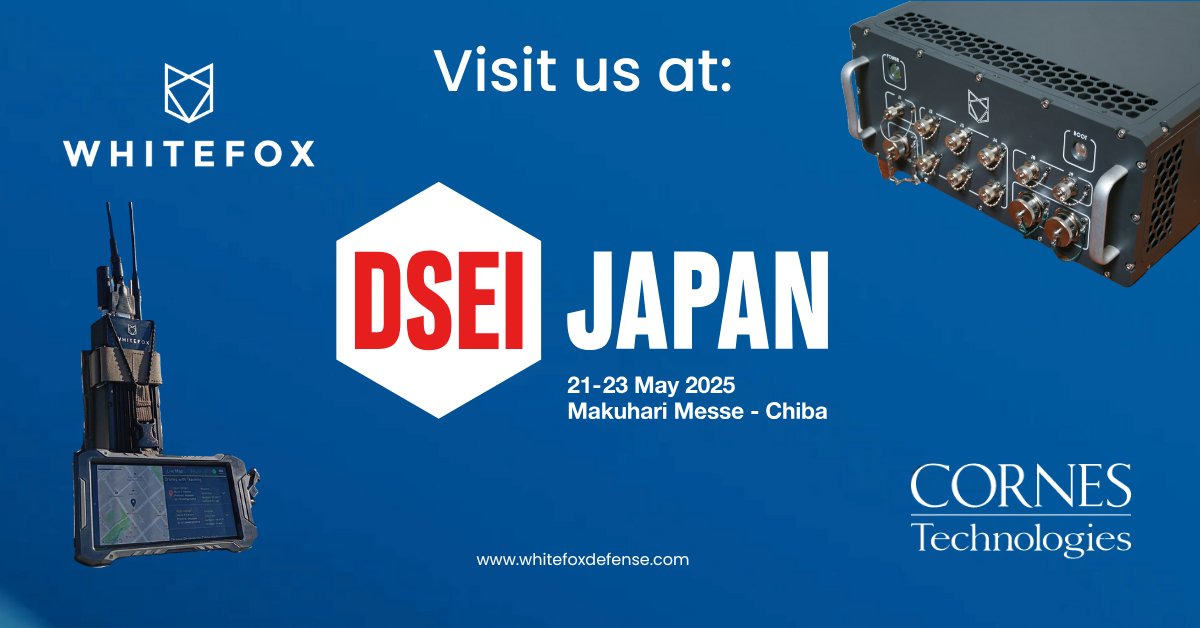 Drones are evolving. So are the threats.
At #DSEIJapan2025, WhiteFox Defense &amp; Cornes Technologies will unveil tech that protects critical infrastructure and national assets—without disrupting comms.

#DroneDefense #CriticalInfrastructure #CounterUAS