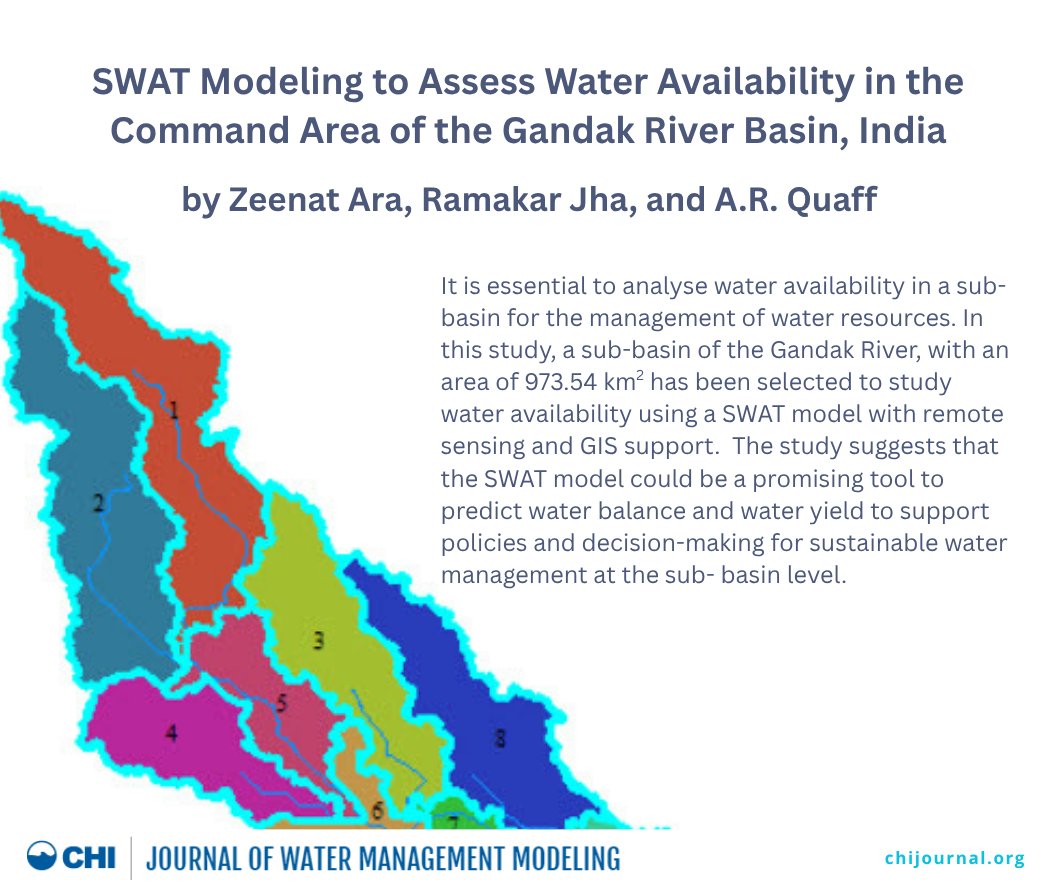 "SWAT Modeling to Assess Water Availability in the Command Area of the Gandak River Basin, India" by Zeenat Ara, Ramakar Jha, and A.R. Quaff was recently published in the Journal of Water Management Modeling. Visit chijournal.org to read this open access publication.