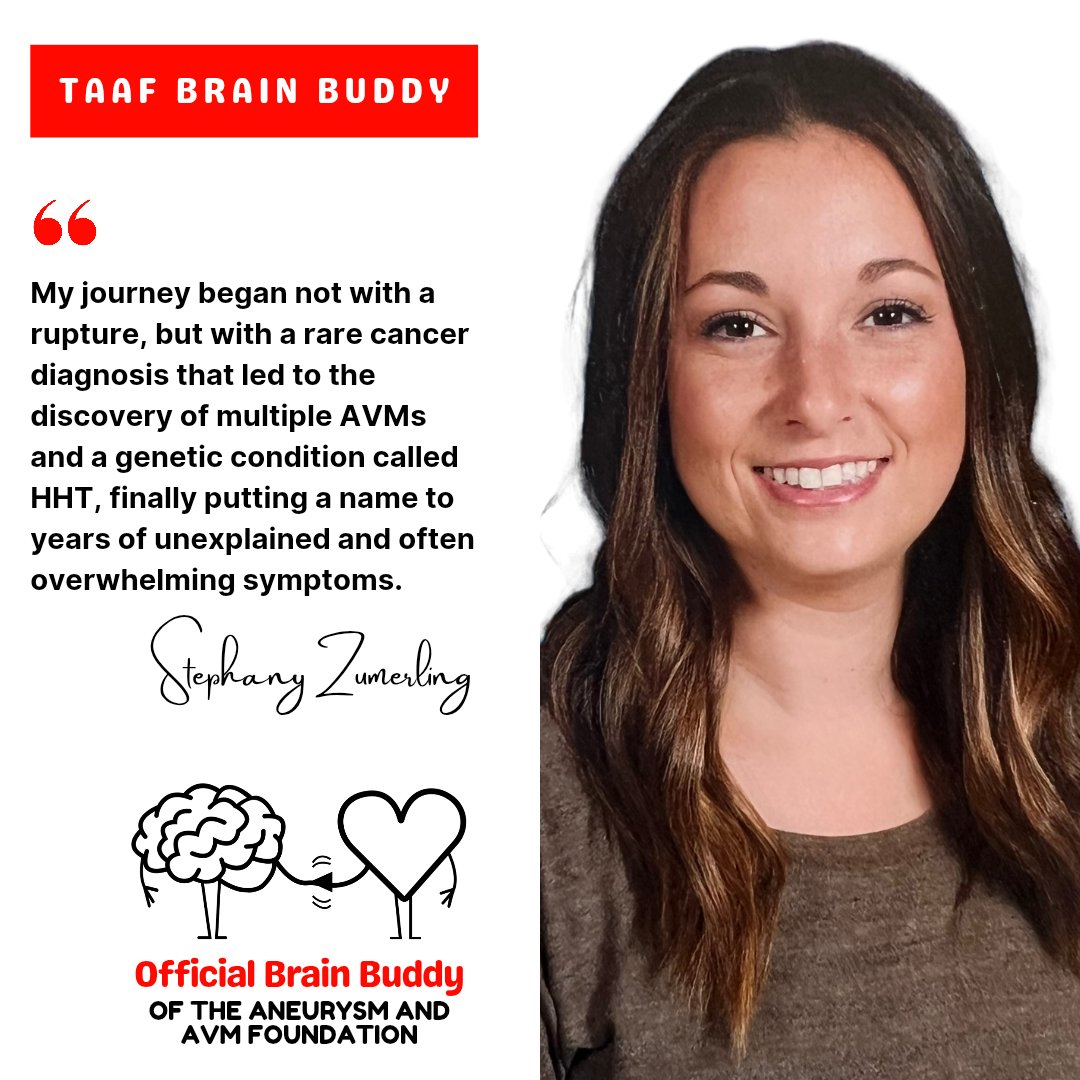 TAAF's tweet photo. Meet Stephany Zumerling, a fierce TAAF #BrainBuddy and warrior using her story to uplift others this #StrokeAwarenessMonth 💜 Read her full bio: https://t.co/mrAhjYhEfr #AVMAwareness #HHT #TAAF https://t.co/Y4NioauvpR