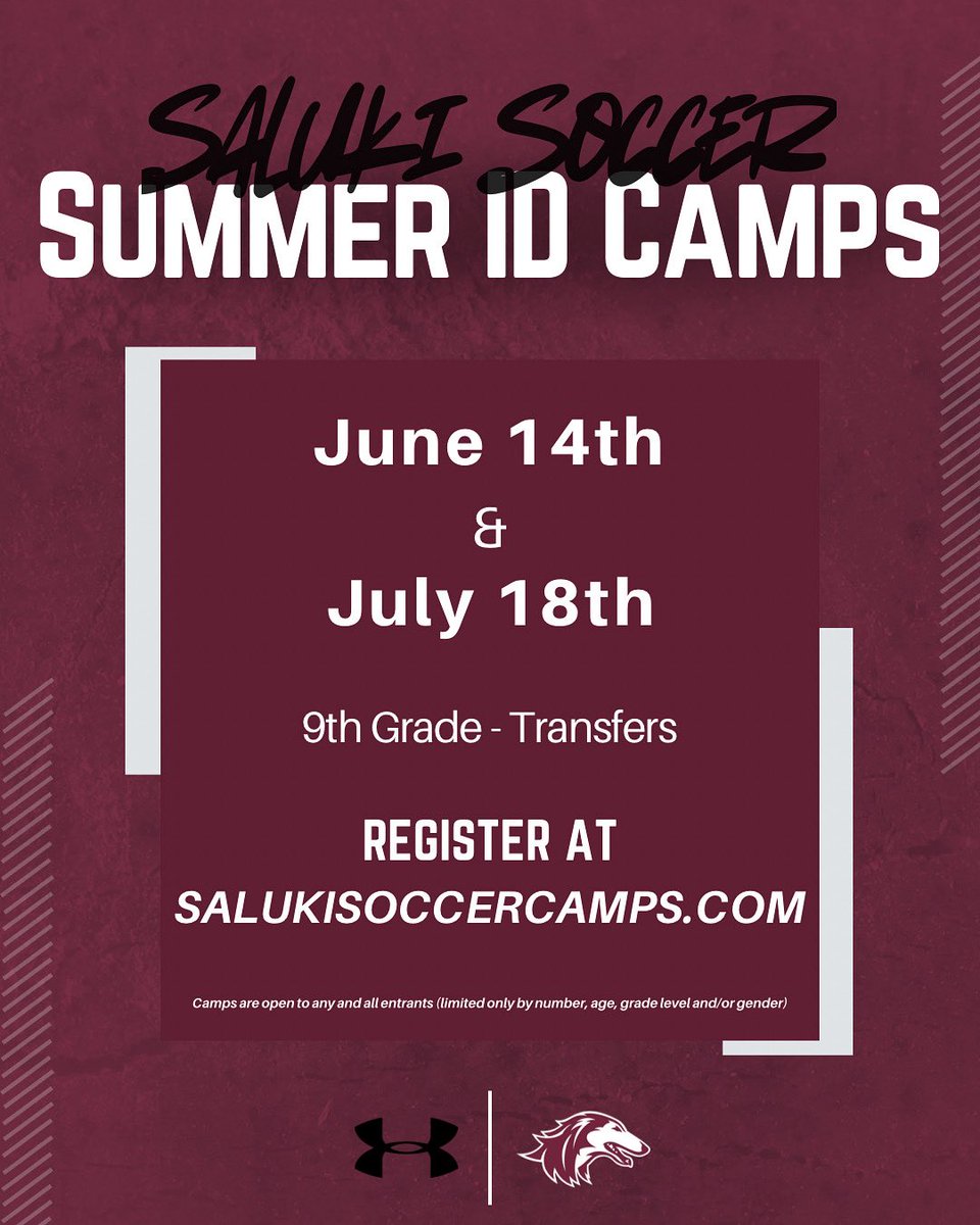 ‼️Summer ID Camp Dates‼️

Limited spaces are available - can’t wait to see you on the field this summer! 

📍Lew Hartzog Field
🔗Sign up now - link in bio
salukisoccercamps.com

#Salukis | #RunWithUs