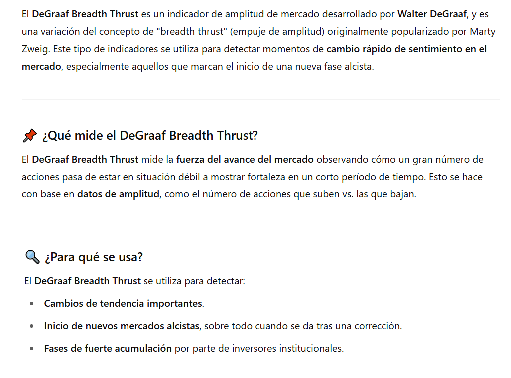 BolsaGeneral's tweet photo. 📊 ¿Qué es el DeGraaf Breadth Thrust?
Es un indicador de amplitud que mide la fuerza del impulso alcista en el mercado 🔥📈

🧠 ¿Para qué se usa?
Para detectar cambios de ciclo y posibles inicios de grandes tendencias alcistas 🚀

¿Lo conocías?

#Breadth #DeGraaf  #AlbertAlbareda https://t.co/tFoCetNId2