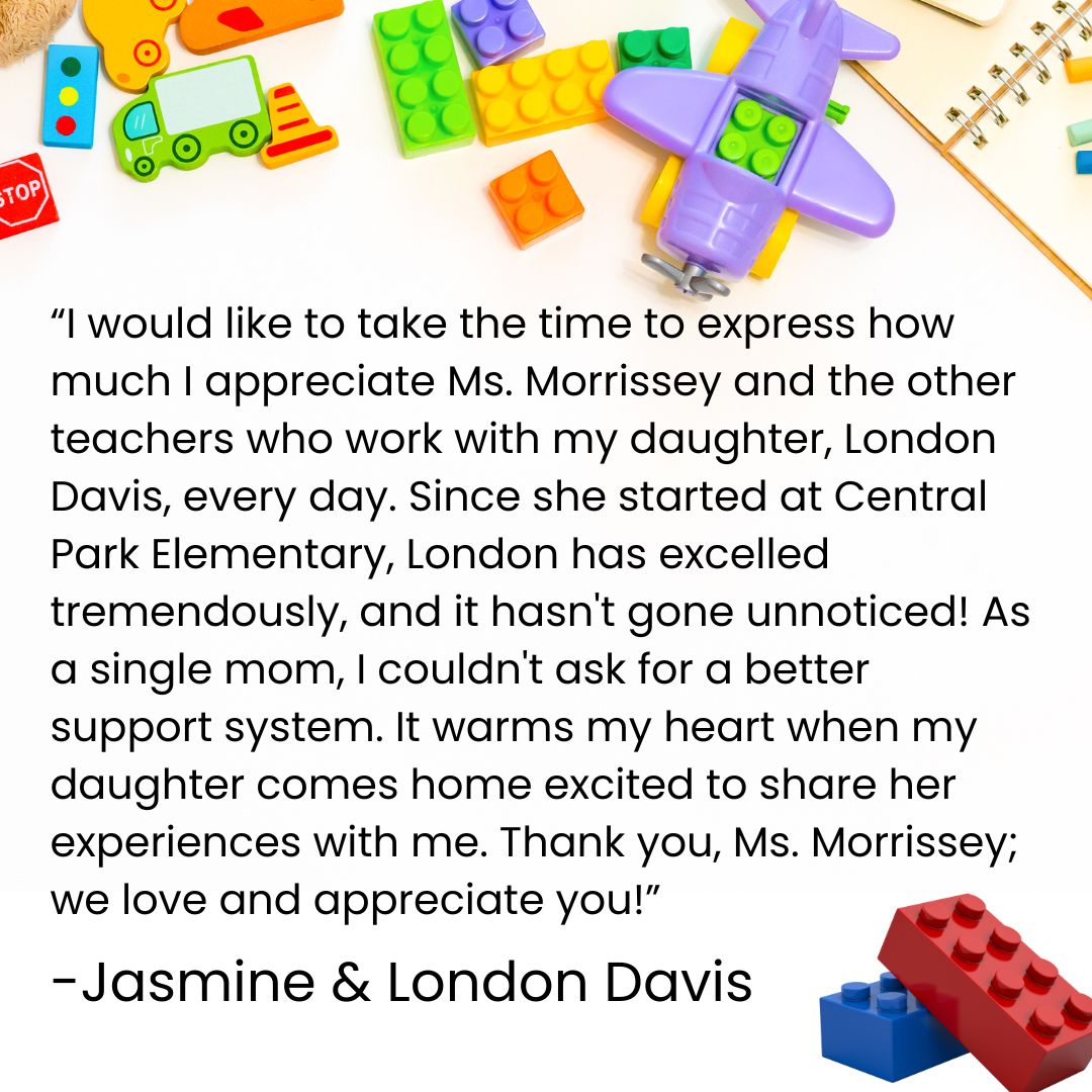 Jasmine Davis sends gratitude to kindergarten teacher Ms. Morrissey &amp; other teachers at Central Park Elementary who make daughter London love being an Explorer! 🫶

All month long, we're sharing messages we received for Teacher Appreciation Week! #ThankyouMPSteachers