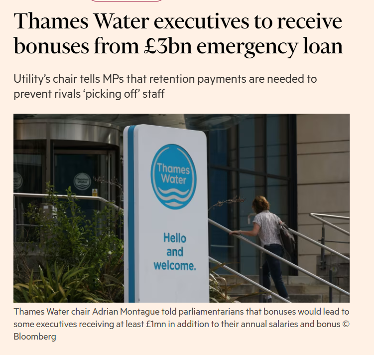 - Executives run a company so poorly it's basically insolvent and £20bn in debt.
- Company receives a controversial emergency loan to help it remain solvent which sees small creditors lose out.
- Executives use some loan money to pay themselves bonuses!

archive.ph/lcNyD