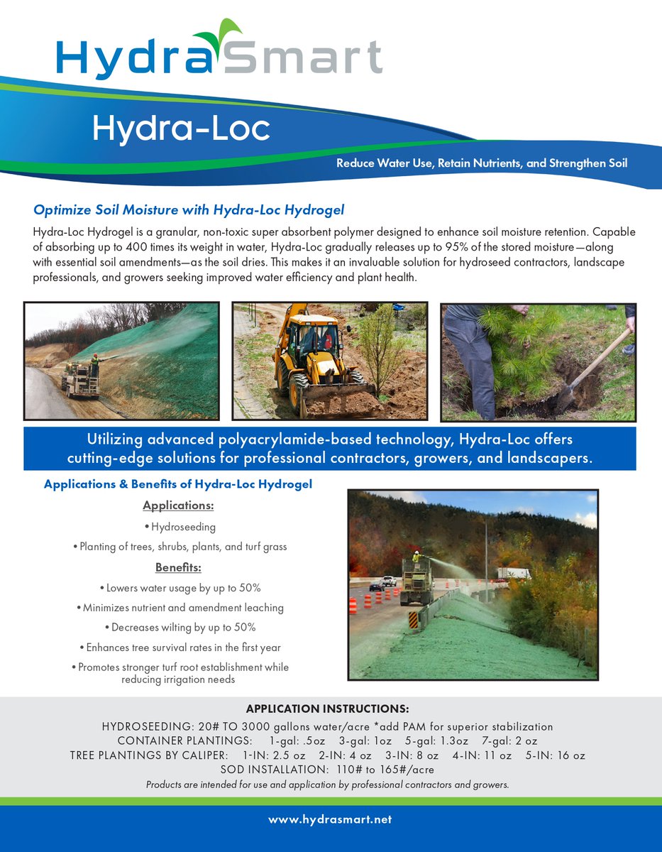 💧 Introducing HydraLoc by HydraSmart 💧
Ready to reduce water use, retain nutrients, and strengthen soil—all in one step?
HydraLoc uses advanced polyacrylamide-based technology to lock in moisture and improve soil structure. It’s the cutting-edge solution most trusted .