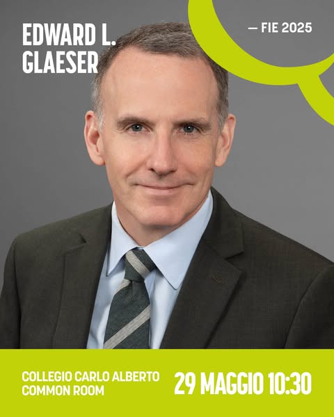 🏙️ 29 maggio alle 10:30 al CCA, anteprima del #FIE25 con la 23a Luca d’Agliano Lecture in Development Economics “LE CITTÀ E LA CRISI ABITATIVA”
Con Edward Glaeser (Harvard University), rifletteremo sul legame tra #urbanizzazione e #inclusività sociale.
🎟 Ingresso gratuito con
