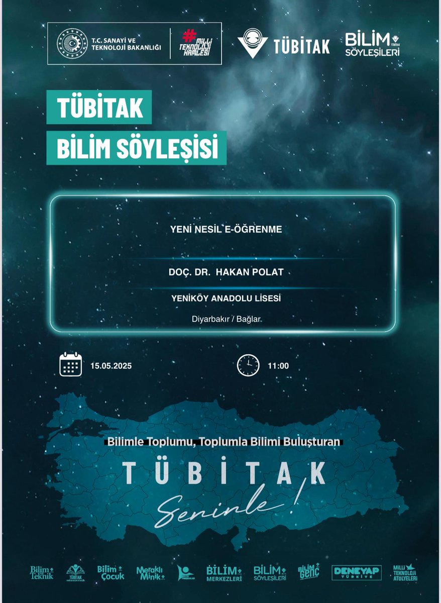 Yeniköy Anadolu Lisesi (@lisesiyenikoy) on Twitter photo Toplumla bilimi, bilimle toplumu buluşturan <a href="/Tubitak/">TÜBİTAK</a> Bilim Söyleşileri kapsamında FÜ. Öğretim Üyesi Doç. Dr.Hakan POLAT tarafından okulumuzda "Yeni Nesil E-Öğrenme" konulu söyleşi gerçekleşecektir.
<a href="/tcmeb/">Millî Eğitim Bakanlığı</a>
<a href="/Murat4Kucukali/">Murat Küçükali</a>
<a href="/Diyarbakirmem/">Diyarbakır İl Millî Eğitim Müdürlüğü</a> <a href="/BaglarKaymakam/">Bağlar Kaymakamlığı</a>
<a href="/BaglarMEM21/">Bağlar İlçe Milli Eğitim Müdürlüğü</a> Toplumla bilimi, bilimle toplumu buluşturan <a href="/Tubitak/">TÜBİTAK</a> Bilim Söyleşileri kapsamında FÜ. Öğretim Üyesi Doç. Dr.Hakan POLAT tarafından okulumuzda "Yeni Nesil E-Öğrenme" konulu söyleşi gerçekleşecektir.
<a href="/tcmeb/">Millî Eğitim Bakanlığı</a>
<a href="/Murat4Kucukali/">Murat Küçükali</a>
<a href="/Diyarbakirmem/">Diyarbakır İl Millî Eğitim Müdürlüğü</a> <a href="/BaglarKaymakam/">Bağlar Kaymakamlığı</a>
<a href="/BaglarMEM21/">Bağlar İlçe Milli Eğitim Müdürlüğü</a>