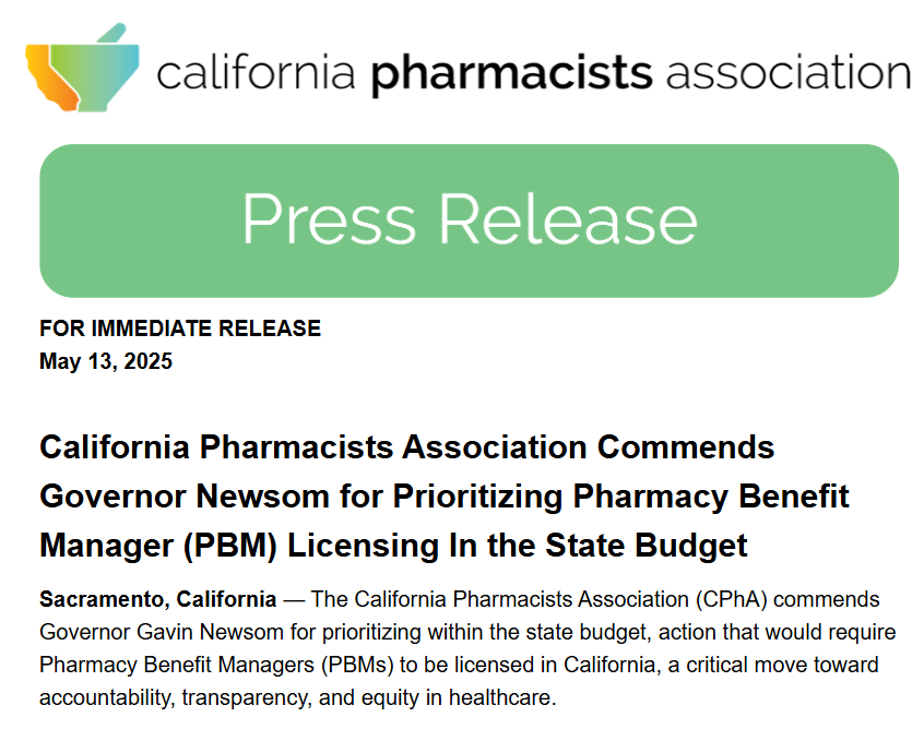 CPhA (@capharm) on Twitter photo CPhA commends <a href="/GavinNewsom/">Gavin Newsom</a> for prioritizing PBM licensing — a bold step for transparency & equity in healthcare.
“This is about fairness, accountability, & putting patients first.” — Susan Bonilla, CEO
📲 Read more on our website: cpha.com/2025/05/press-…
#PBMReform #CPhAConnect CPhA commends <a href="/GavinNewsom/">Gavin Newsom</a> for prioritizing PBM licensing — a bold step for transparency & equity in healthcare.
“This is about fairness, accountability, & putting patients first.” — Susan Bonilla, CEO
📲 Read more on our website: cpha.com/2025/05/press-…
#PBMReform #CPhAConnect