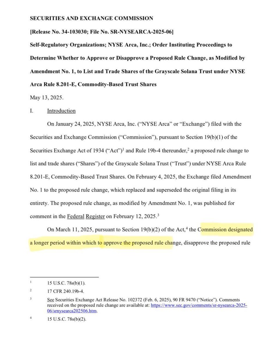 π¨ BREAKING: La SEC rinvia l'approvazione del Grayscale Spot Solana ETF