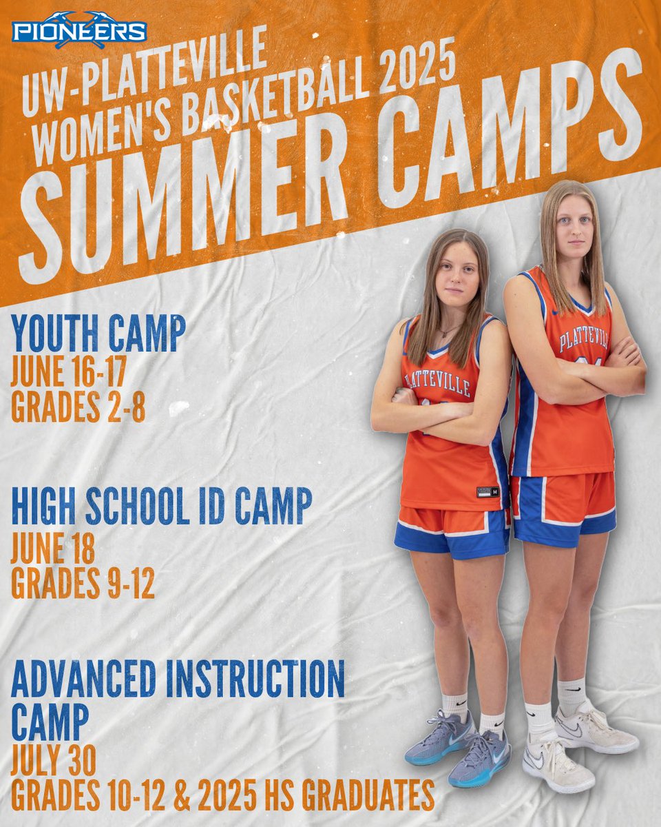 UW-Platteville Women’s Basketball (@uwplattwbb) on Twitter photo 𝗛𝗲𝗮𝘁 𝘂𝗽 𝘆𝗼𝘂𝗿 𝘀𝘂𝗺𝗺𝗲𝗿 𝘄𝗶𝘁𝗵 𝗵𝗼𝗼𝗽𝘀! ☀️🏀
We’re bringing the energy, the competition, and the fun — all that’s missing is YOU 🫵
Register today!
Coach Dels can help with any questions: delsmanm@uwplatt.edu 𝗛𝗲𝗮𝘁 𝘂𝗽 𝘆𝗼𝘂𝗿 𝘀𝘂𝗺𝗺𝗲𝗿 𝘄𝗶𝘁𝗵 𝗵𝗼𝗼𝗽𝘀! ☀️🏀
We’re bringing the energy, the competition, and the fun — all that’s missing is YOU 🫵
Register today!
Coach Dels can help with any questions: delsmanm@uwplatt.edu