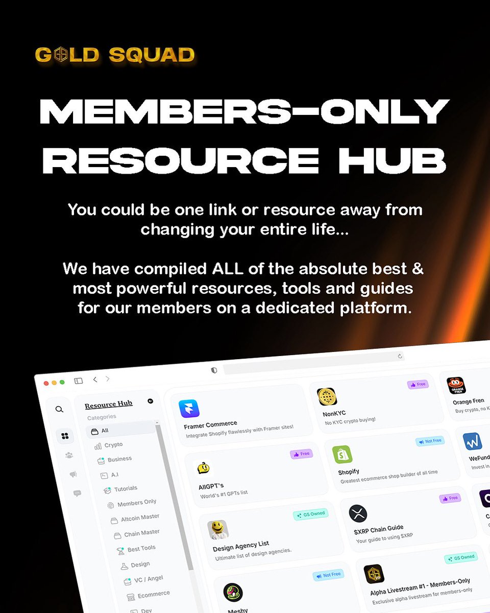 You could be one link, tool, guide, or resource away from changing your entire life.

We built a dedicated platform called “The Resource Hub” accessible only to our VIP members.

Get instant access when you join VIP: goldsquad.vip