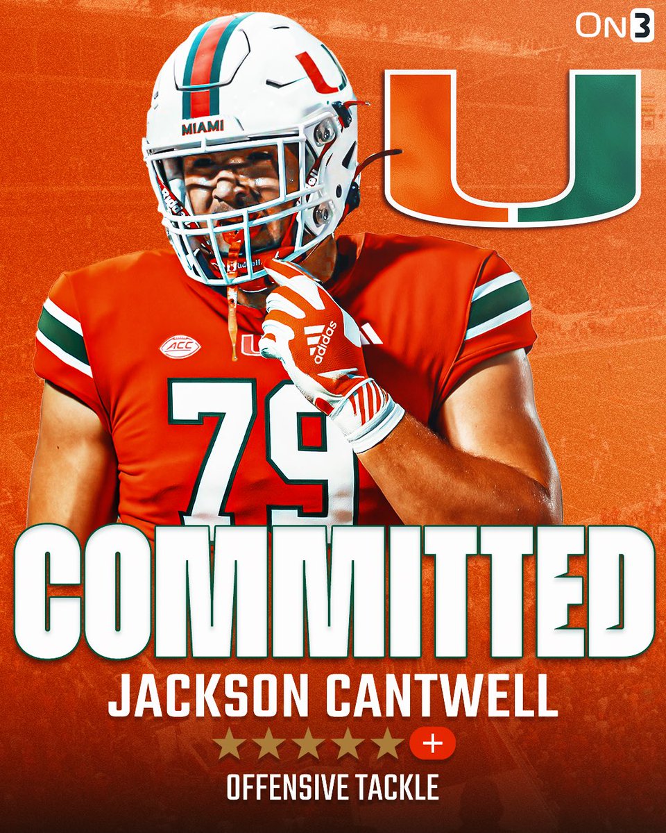 On3 Recruits (@on3recruits) on Twitter photo ๐จBREAKING๐จ Five-Star Plus+ OT Jackson Cantwell has committed to Miami๐
Cantwell is the No. 1 overall recruit in the 2026 class.
More from <a href="/SWiltfong_/">Steve Wiltfong</a>: on3.com/news/mario-criโฆ ๐จBREAKING๐จ Five-Star Plus+ OT Jackson Cantwell has committed to Miami๐
Cantwell is the No. 1 overall recruit in the 2026 class.
More from <a href="/SWiltfong_/">Steve Wiltfong</a>: on3.com/news/mario-criโฆ