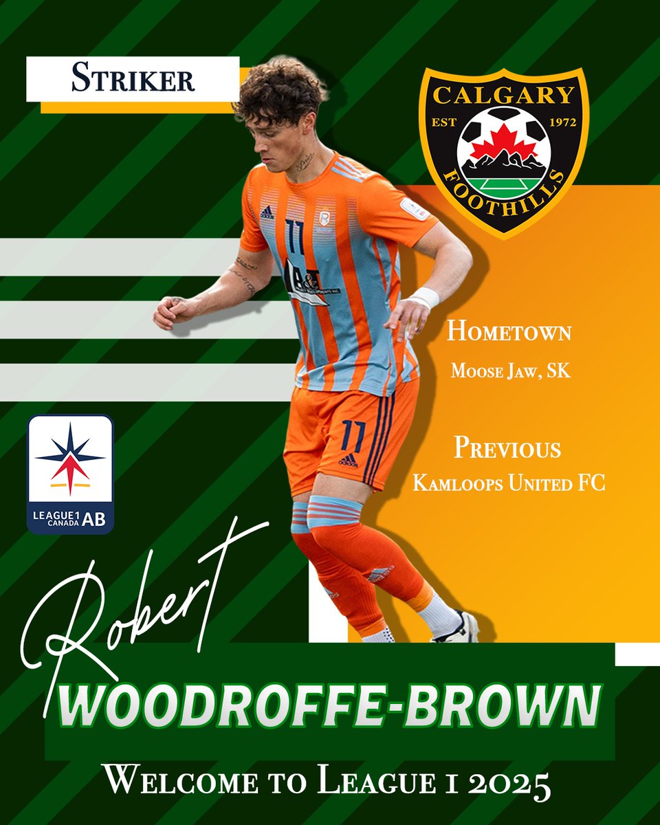 Welcome to Foothills, Robert Woodroffe-Brown! ⚽

The 6’3” striker from Moose Jaw has played for U of Saskatchewan &amp; Kamloops United, bringing power, vision &amp; impact to every team he joins.

#FoothillsFC #League1Alberta #YYCSoccer