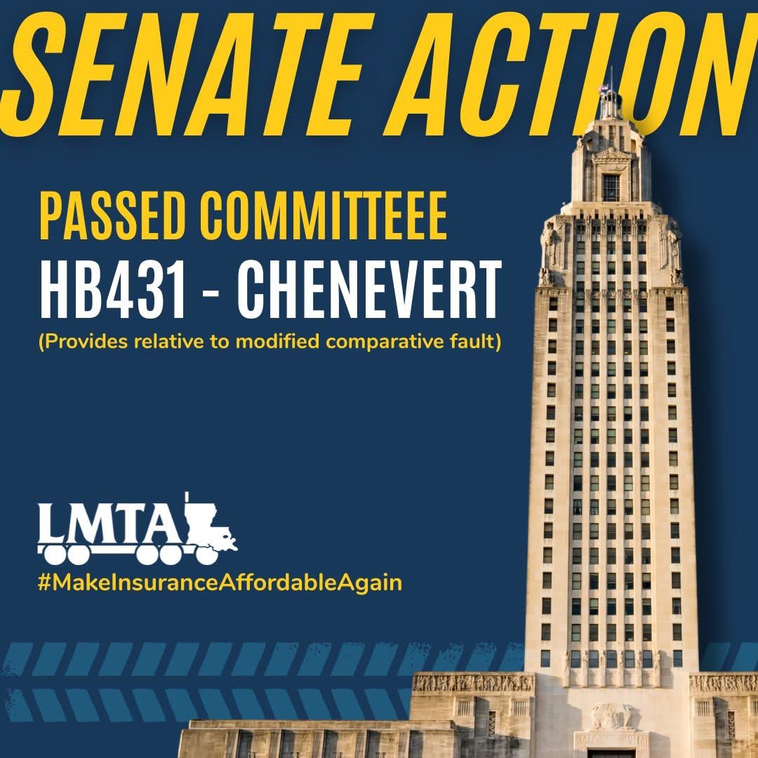 LA Motor Transport Assn., Inc. (@truckinginla) on Twitter photo 🚨 SENATE COMMITTEE PASSES HB 431 – MODIFIED COMPARATIVE FAULT 🚨
Another step forward for legal reform in Louisiana! HB 431 by <a href="/emilymchenevert/">Emily M. Chenevert</a> for State Representative - District 66 has passed the Senate Judiciary A Committee. This bill aligns Louisiana with 38 other states 🚨 SENATE COMMITTEE PASSES HB 431 – MODIFIED COMPARATIVE FAULT 🚨
Another step forward for legal reform in Louisiana! HB 431 by <a href="/emilymchenevert/">Emily M. Chenevert</a> for State Representative - District 66 has passed the Senate Judiciary A Committee. This bill aligns Louisiana with 38 other states