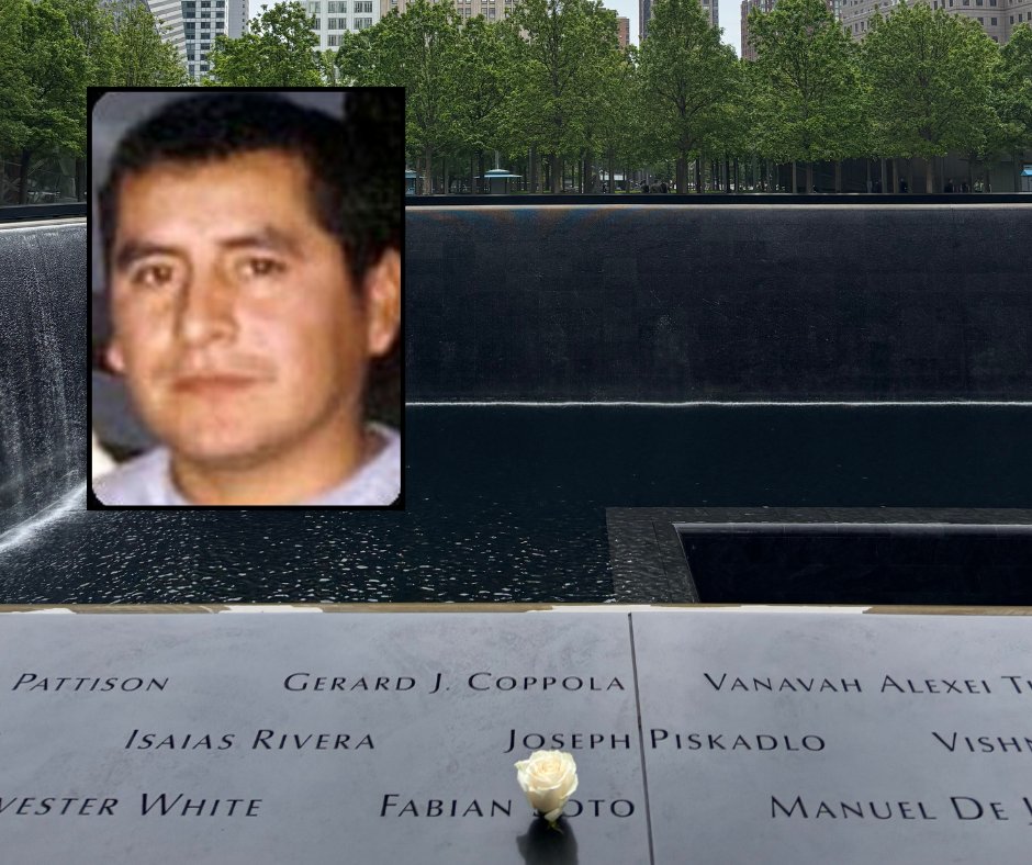 Ecuador native Fabian Soto came to the U.S. in '93. On 9/11, he was washing the windows of the Observation Deck high in the South Tower when the North Tower was struck. He was 31 years old. Today we placed a white rose at his name on the #911Memorial to mark his 55th birthday.