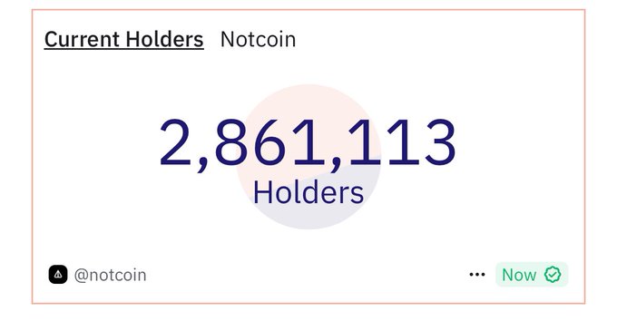 ytcryptoearn's tweet photo. BREAKING: Notcoin has 2.8M holders 🤯
Ton Ecosystem Best Profitable Token Notcoin.
#NotCoin #notcoinprice #notcoinairdrop https://t.co/nJUNRHdAHj