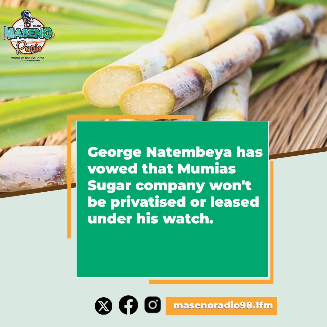 George Natembeya has vowed that Mumias Sugar Company won't be privatised or leased under his watch.
This comes after the handing over process was done last week.