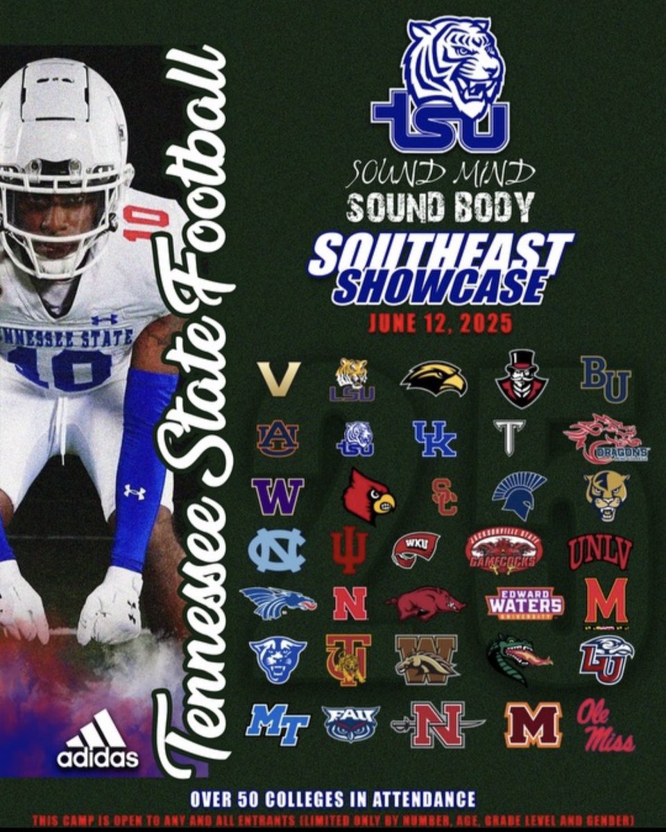 I Am blessed and horned to receive an invite to TSU southeast showcase thanks for the opportunity!@NCEC_Recruiting <a href="/BuckFitz/">NPA/SUPERMAX 100</a> <a href="/jaxon_rose8/">Jaxon Rose</a>
