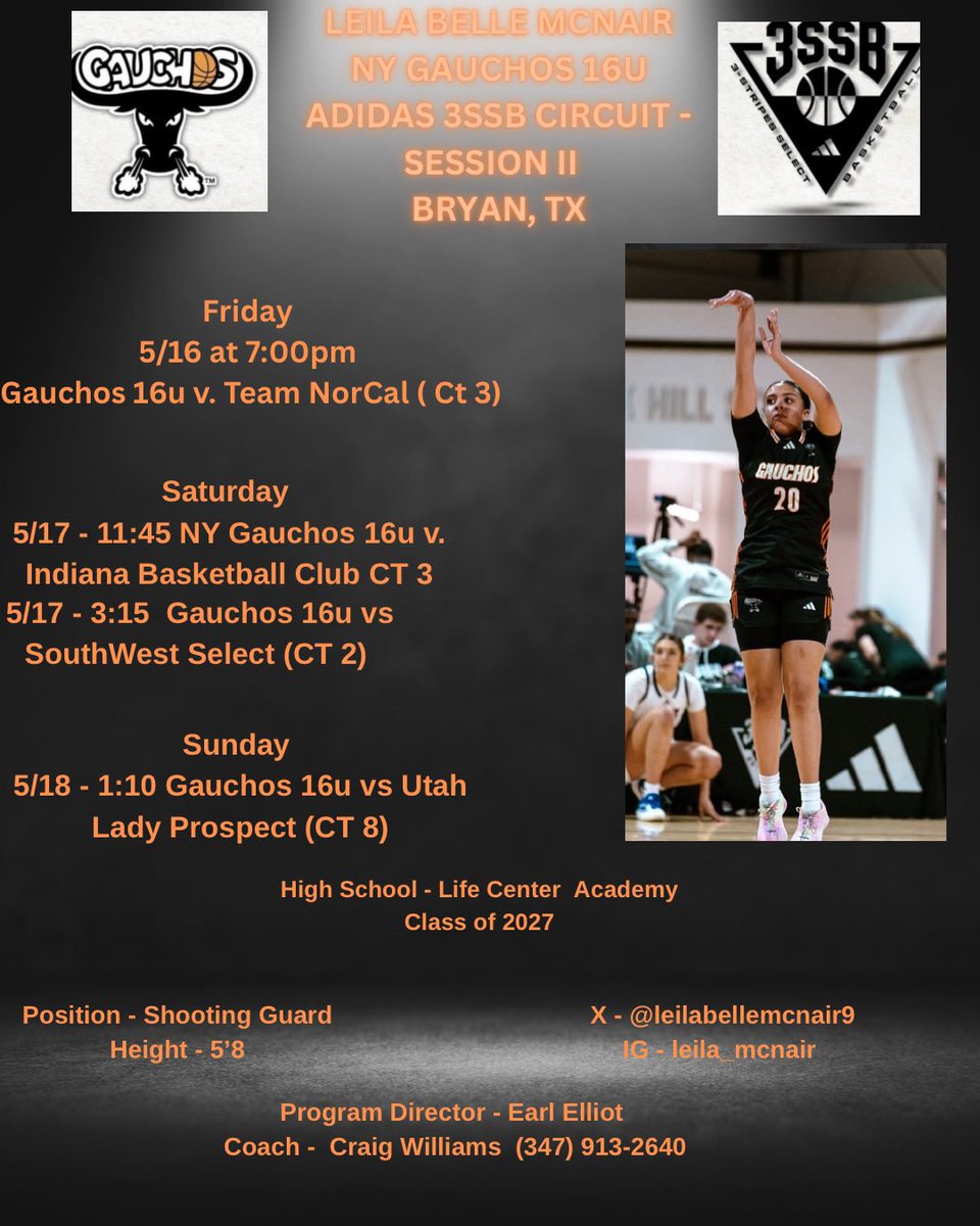 Leila Belle McNair (@leilabmcnair13) on Twitter photo Here is my schedule for this weekend! Look forward to competing and playing with the team!
<a href="/nygauchos/">New York Gauchos</a> <a href="/LadyChozNYC/">Lady Choz</a> <a href="/TinyGreenNBS/">Coach Tiny Green</a> <a href="/NYGHoops/">NYGHoops</a> <a href="/Will_Ramp/">William Rampersant</a> <a href="/NJLadiesHoops/">NJ Ladies Hoops</a> Here is my schedule for this weekend! Look forward to competing and playing with the team!
<a href="/nygauchos/">New York Gauchos</a> <a href="/LadyChozNYC/">Lady Choz</a> <a href="/TinyGreenNBS/">Coach Tiny Green</a> <a href="/NYGHoops/">NYGHoops</a> <a href="/Will_Ramp/">William Rampersant</a> <a href="/NJLadiesHoops/">NJ Ladies Hoops</a>