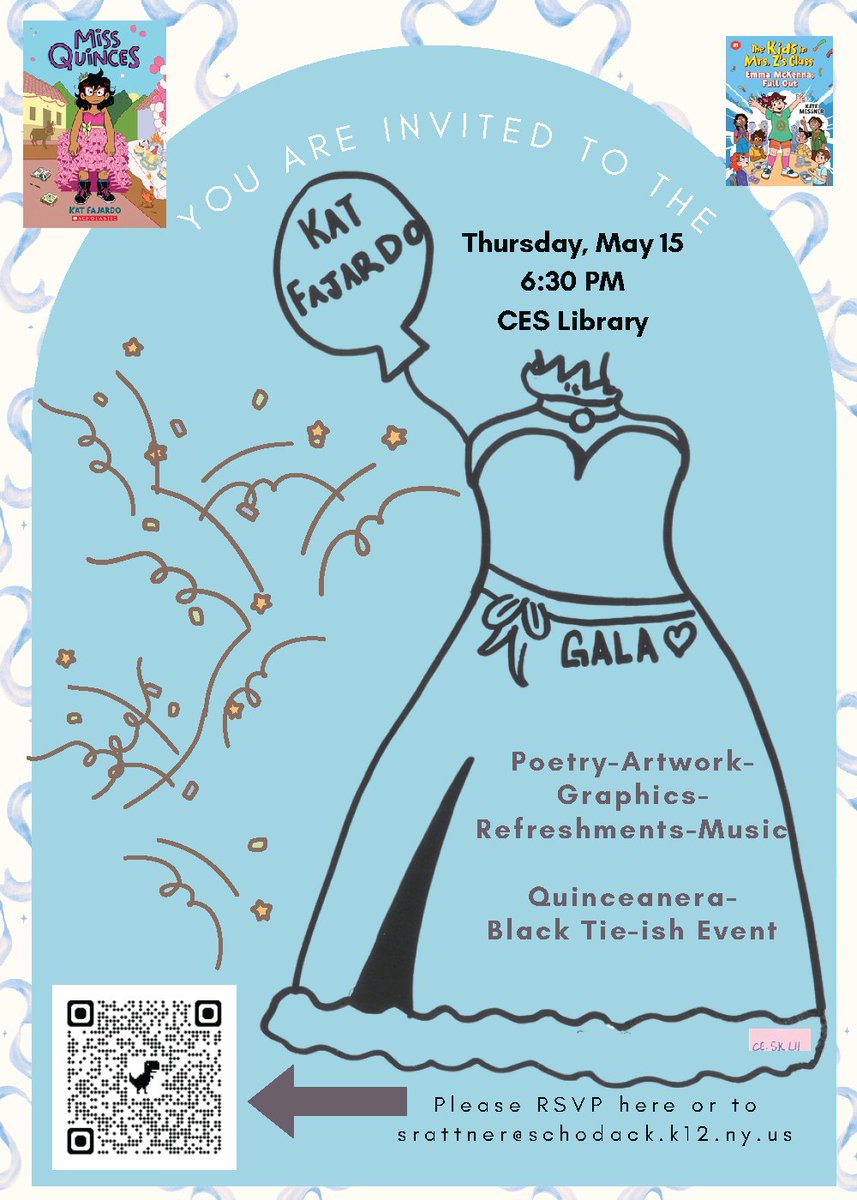 Castleton Elementary (@castletones) on Twitter photo RSVP before May 15 for the CES Library Gala with Author Kat Fajardo! Email Stacey Rattner (srattner@schodack.k12.ny.us) or fill out the Google Form here: tinyurl.com/52c97r3r
All CES families are invited to this fun, FREE event on May 15! See more @ tinyurl.com/y3xvhd29 RSVP before May 15 for the CES Library Gala with Author Kat Fajardo! Email Stacey Rattner (srattner@schodack.k12.ny.us) or fill out the Google Form here: tinyurl.com/52c97r3r
All CES families are invited to this fun, FREE event on May 15! See more @ tinyurl.com/y3xvhd29