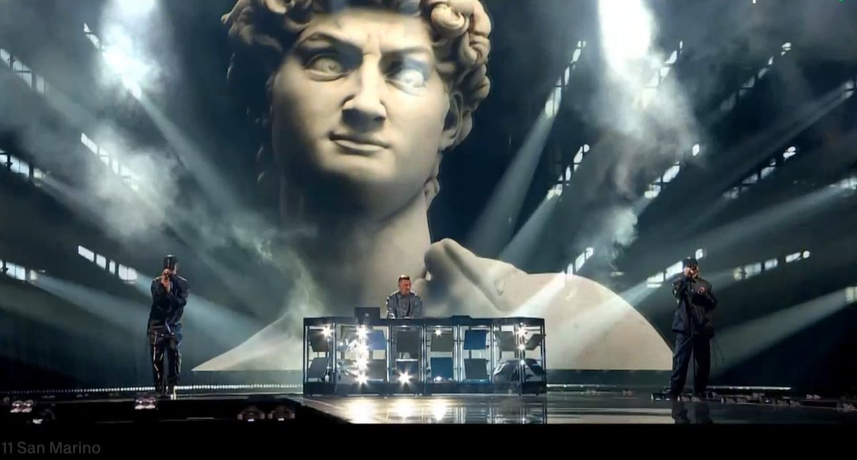 navahw's tweet photo. San Marino, a country that is not Italy, singing a song called Tutta L'Italia, all about being Italian....10/10, no notes, a flawless piece of chaos performance art (not to mention a Sanremo flashback!) #Eurovision2025 https://t.co/BwPdymm2zm