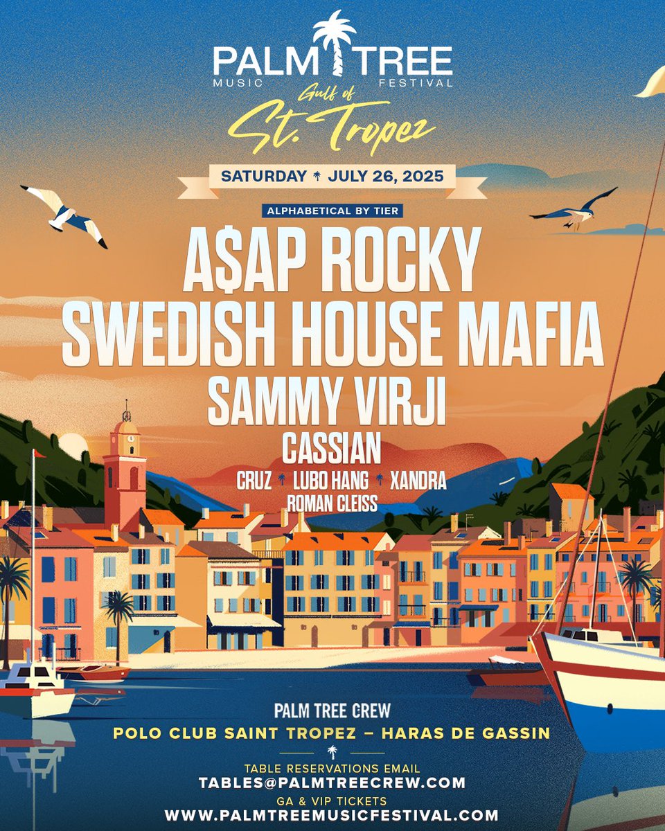 palmtreefest's tweet image. We decided the Gulf of St. Tropez deserves a lineup like no other 🫶🌴 A$AP Rocky. Swedish House Mafia. Sammy Virjil and more.
July 26th. Oui, this is real. 😘
Pre-sale starts Friday, May 16th at 4PM CEST / 12PM EST – sign up for access today.
palmtreemusicfestival.com/st-tropez/