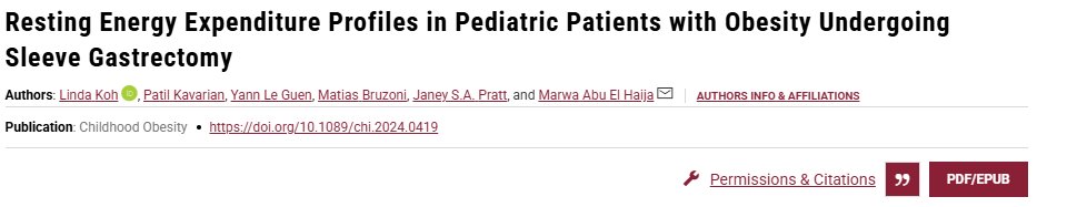 Childhood Obesity (@childobesity_jn) on Twitter photo Resting Energy Expenditure Profiles in Pediatric Patients with Obesity Undergoing Sleeve Gastrectomy, published in <a href="/ChildObesity_jn/">Childhood Obesity</a>
Link to pub: liebertpub.com/doi/10.1089/ch… Resting Energy Expenditure Profiles in Pediatric Patients with Obesity Undergoing Sleeve Gastrectomy, published in <a href="/ChildObesity_jn/">Childhood Obesity</a>
Link to pub: liebertpub.com/doi/10.1089/ch…