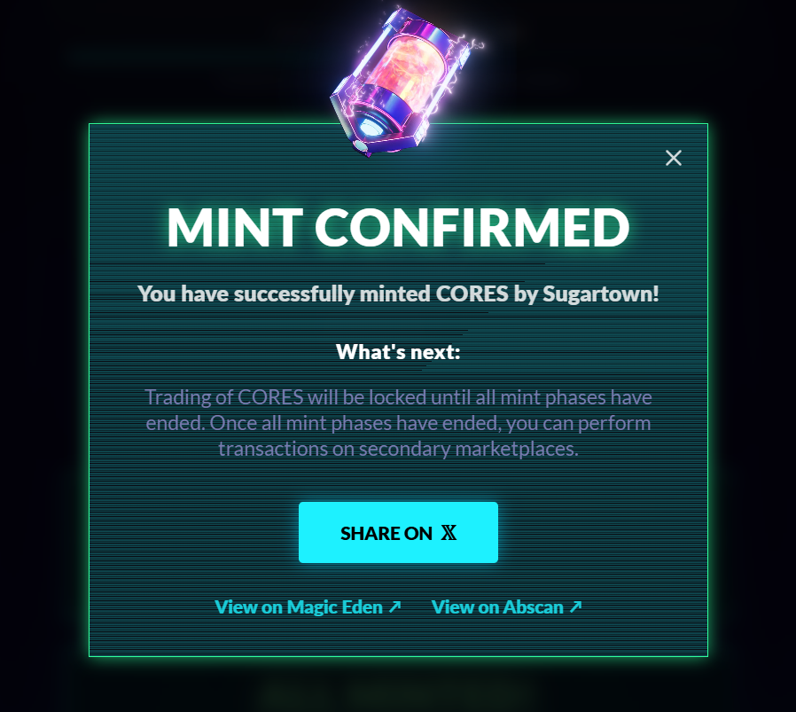 Just minted CORES by <a href="/visitsugartown/">Sugartown</a> .
    
It's time to Play. Bet. $WIN.

x.com/visitsugartown…