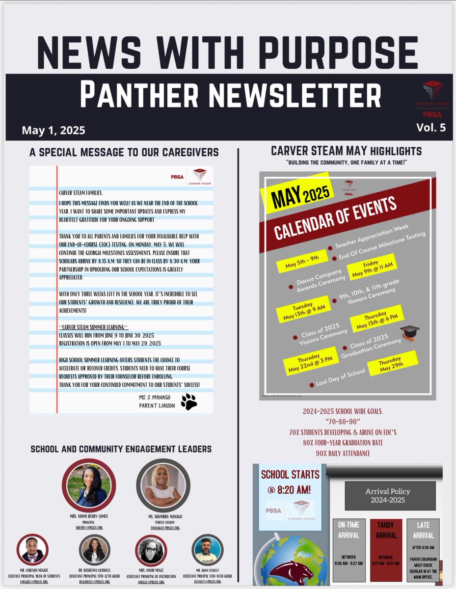 Greetings Panther Parents and Caregivers! This has been such an AMAZING year for Carver STEAM Academy! Please see our final newsletter for the 2024-2025 academic year! Stay tuned for more updates as we begin our summer programming &amp; internships. #ThisIsCarverSTEAM #FullSTEAMAhead