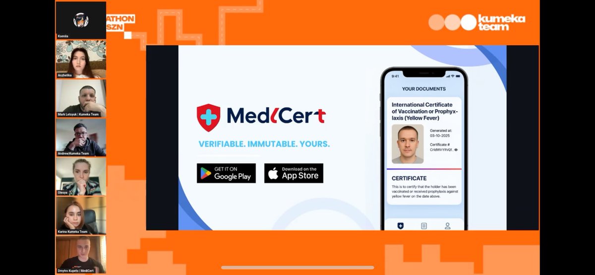 MediCert (@med1cert) on Twitter photo Thrilled to share that we participated in the YOUR APP STAGE Online Event, where we pitched our project and received invaluable feedback! 🚀
The insights will help us refine our pitch deck for the <a href="/solana/">Solana</a> <a href="/colosseum/">Colosseum</a> Hackathon submission.
<a href="/KumekaTeam/">Kumeka Team</a> <a href="/KumekaLviv/">Kumeka Team Lviv</a> Grateful for Thrilled to share that we participated in the YOUR APP STAGE Online Event, where we pitched our project and received invaluable feedback! 🚀
The insights will help us refine our pitch deck for the <a href="/solana/">Solana</a> <a href="/colosseum/">Colosseum</a> Hackathon submission.
<a href="/KumekaTeam/">Kumeka Team</a> <a href="/KumekaLviv/">Kumeka Team Lviv</a> Grateful for