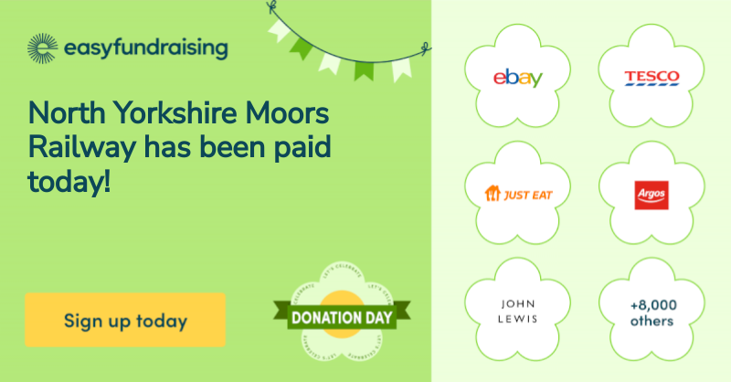 nymr's tweet image. Amazing news, this Donation Day North Yorkshire Moors Railway has been paid! 🤑🙏

Thank you to everyone who supports us through #easyfundraising - you're incredible! Want to get involved?

Sign up now: nymr.link/easymay