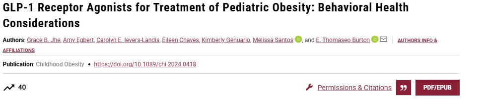 Childhood Obesity (@childobesity_jn) on Twitter photo GLP-1 Receptor Agonists for Treatment of Pediatric Obesity: Behavioral Health Considerations, published in <a href="/ChildObesity_jn/">Childhood Obesity</a>
Link to pub: liebertpub.com/doi/10.1089/ch… GLP-1 Receptor Agonists for Treatment of Pediatric Obesity: Behavioral Health Considerations, published in <a href="/ChildObesity_jn/">Childhood Obesity</a>
Link to pub: liebertpub.com/doi/10.1089/ch…