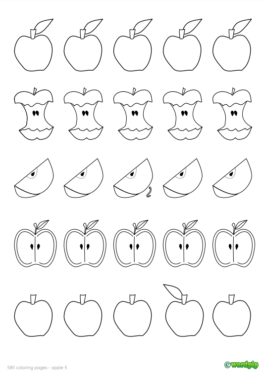 🍏🖍️ Can you spot the worm in our fun apple coloring sheets? #AppleArt They feature an apple core, an apple slice, an apple half, and five rows of apples! 🍎✨ Download them for #FREE and get coloring today! #ColoringFun wordpip.com/coloring-pages…