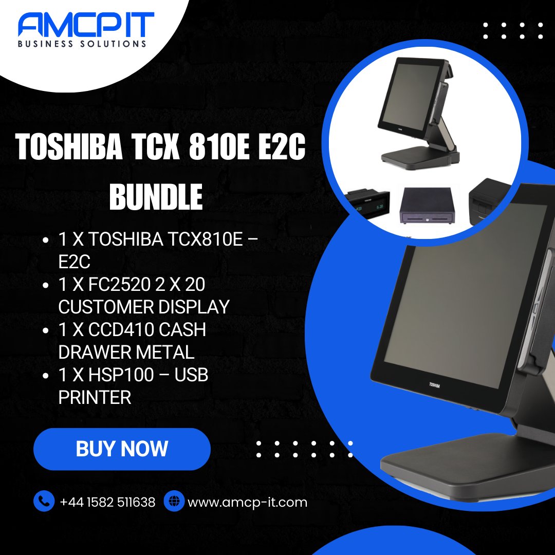 amcpitsolutions's tweet image. The Toshiba TCx810E–E2C Bundle is an all-in-one POS package that delivers smooth, professional, and dependable performance.

What’s in the Box:
1 X Toshiba TCx810E – E2C
1 X FC2520 2 X 20 Customer Display
1 X CCD410 Cash Drawer Metal
1 X HSP100 – USB Printer

#toshiba #amcp