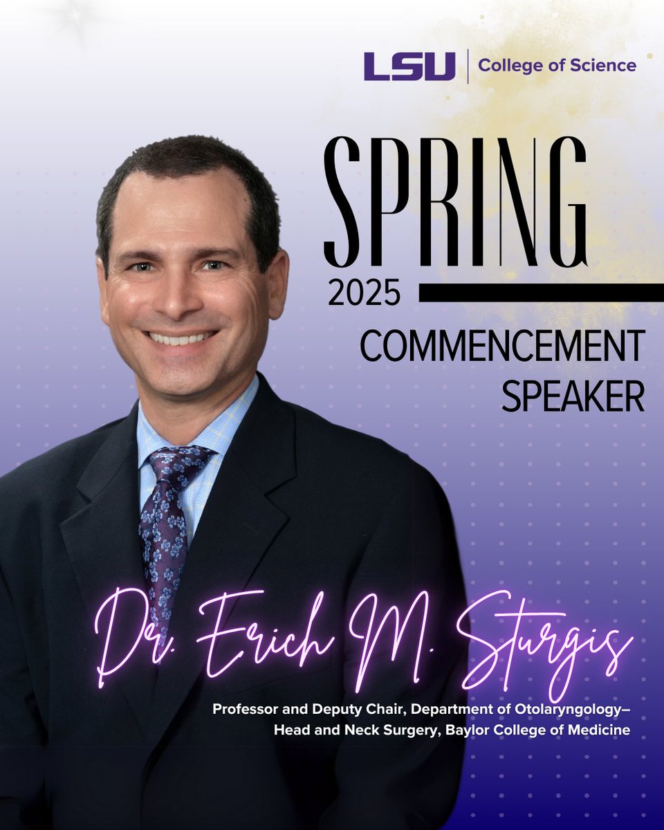 🎓 The LSU College of Science is honored to announce Dr. Erich Sturgis as the Spring 2025 Commencement Speaker.
Learn more about Dr. Sturgis: bit.ly/4dfqN5H