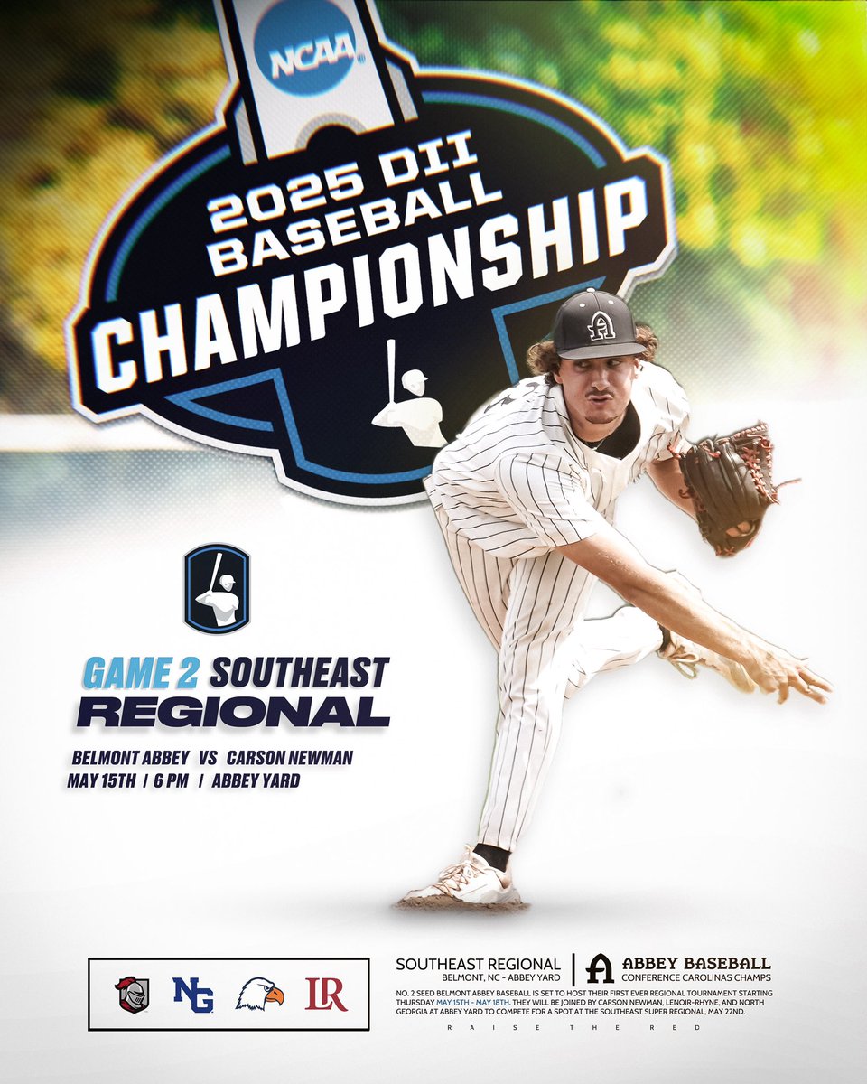 Abbey Athletics #RaisetheRed (@abbeyathletics) on Twitter photo See you at the Yard! 🚩
Join us Thursday as Abbey Baseball hosts No. 7 Carson-Newman in Game 2️⃣ of the NCAA Southeast Regional. First pitch is set for 6 PM. Get your tickets today!
#RaiseTheRed | #AbbeyAthletics See you at the Yard! 🚩
Join us Thursday as Abbey Baseball hosts No. 7 Carson-Newman in Game 2️⃣ of the NCAA Southeast Regional. First pitch is set for 6 PM. Get your tickets today!
#RaiseTheRed | #AbbeyAthletics