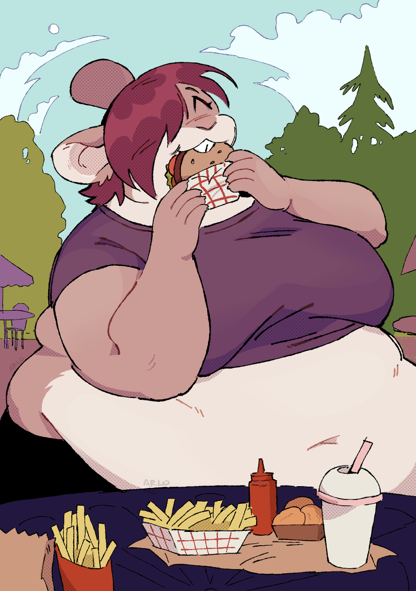 Raffle piece for Kelpu on Bsky! 
she is enjoying burger :3