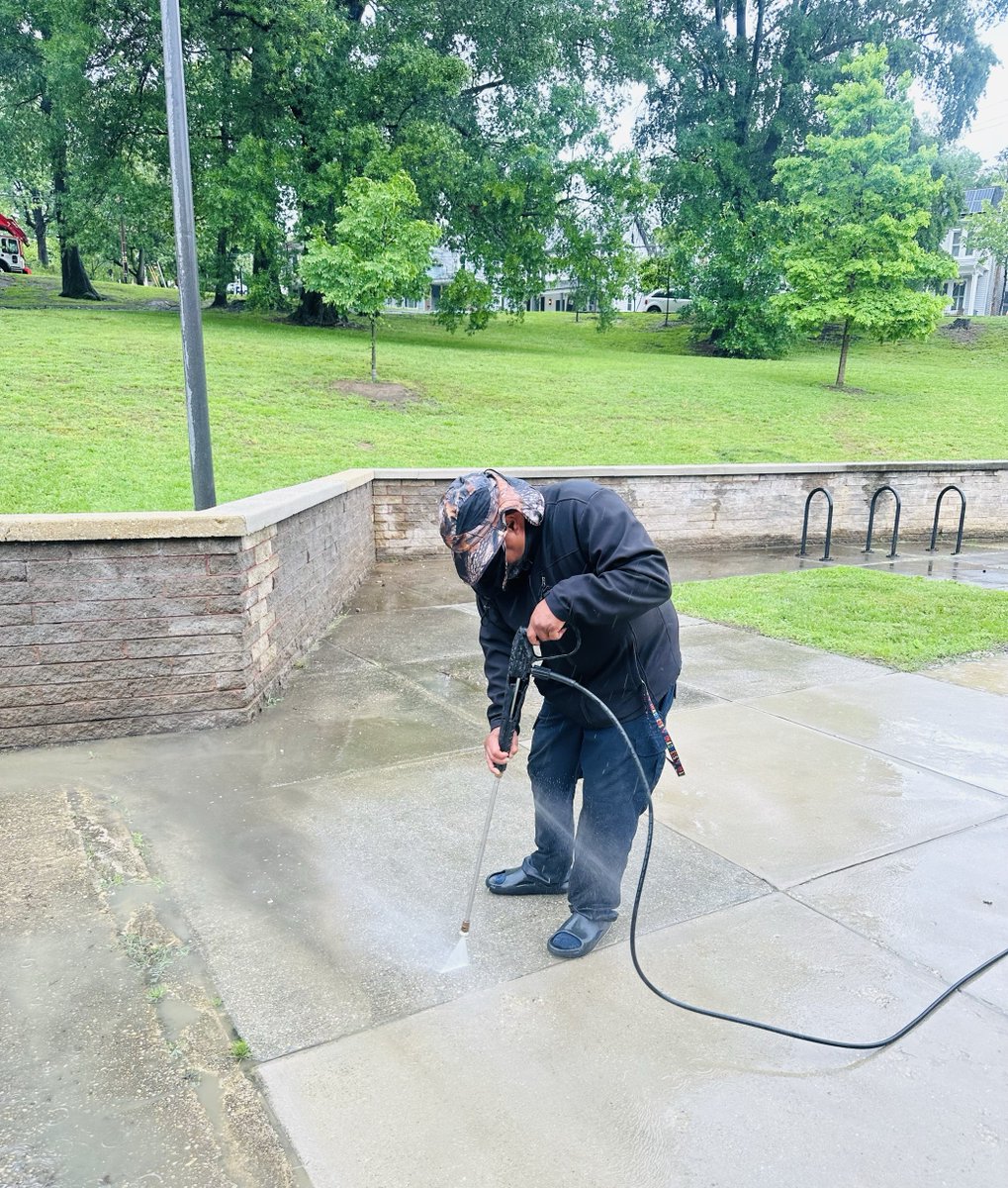 DCDGS's tweet photo. ☔🏊Rain or Shine, our Facilities Team is out in the rain getting our pools ready as a part of #SpringSummerReadiness, including Langdon Pool! Join us at our Jump-In DC #SummerKickoff Event next Fri., May 23rd, with @DCDPR &amp; @MayorBowser! #PoolReadiness #DGSMaintainsDC #JUMPInDC https://t.co/5fs2Kwwn4J