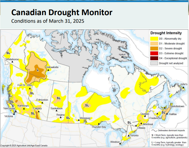 ryansnoddon's tweet image. Welcomed news from the Canadian Drought Monitor. Thanks to near/above average precipitation this Spring, widespread moderate drought conditions have been reduced to a smaller area of abnormally dry conditions (as of April 30th)
So far, May precipitation is on par.
#nswx #nbwx