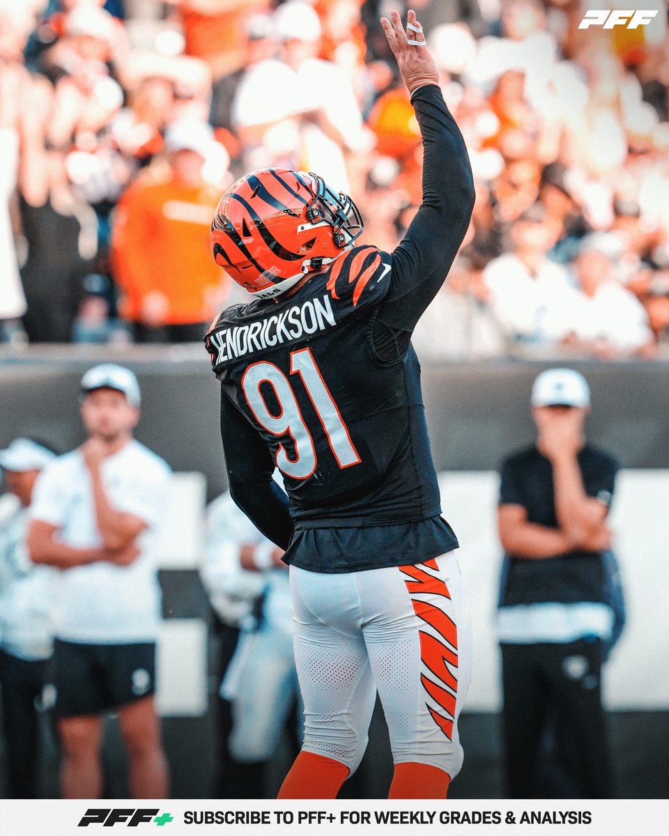 PFF's tweet photo. Trey Hendrickson since joining the Bengals in 2021: 

💥 57.0 sacks (3rd)
💥 299 pressures (5th)
💥 17.4% pressure rate (2nd)
💥 92.2 pass rush grade (5th) https://t.co/sOlchTW3b9