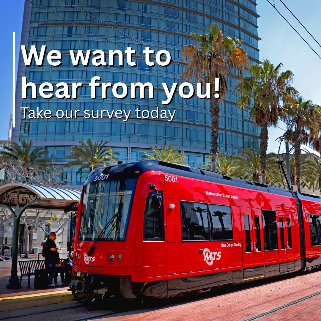 🚨 Time is running out to make your voice heard! 🚨 We’re looking for 200 more people to complete this short survey about your experience using the Trolley, and what improvements you would like to see. 

Take the survey today: sdmts.com/rider-info/rid…