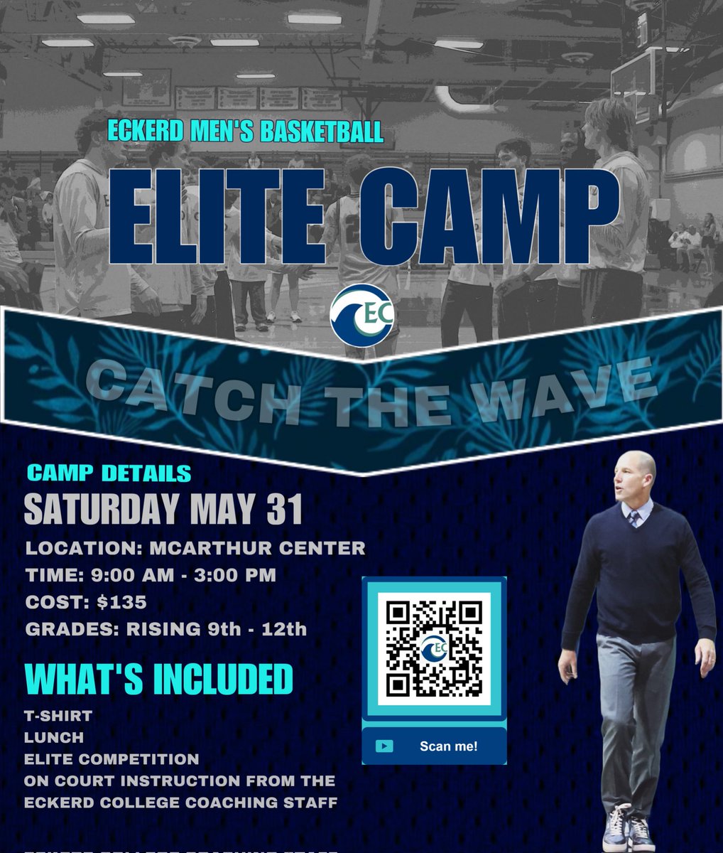 🚨🚨 ELITE CAMP 🚨🚨

Class of 2025-2029 hoopers in the Tampa Bay Area. The May 31st Eckerd College Men's Basketball Elite Camp is coming up quickly. Don't wait until the last minute to register. Scan the QR Code. Let's gooo!