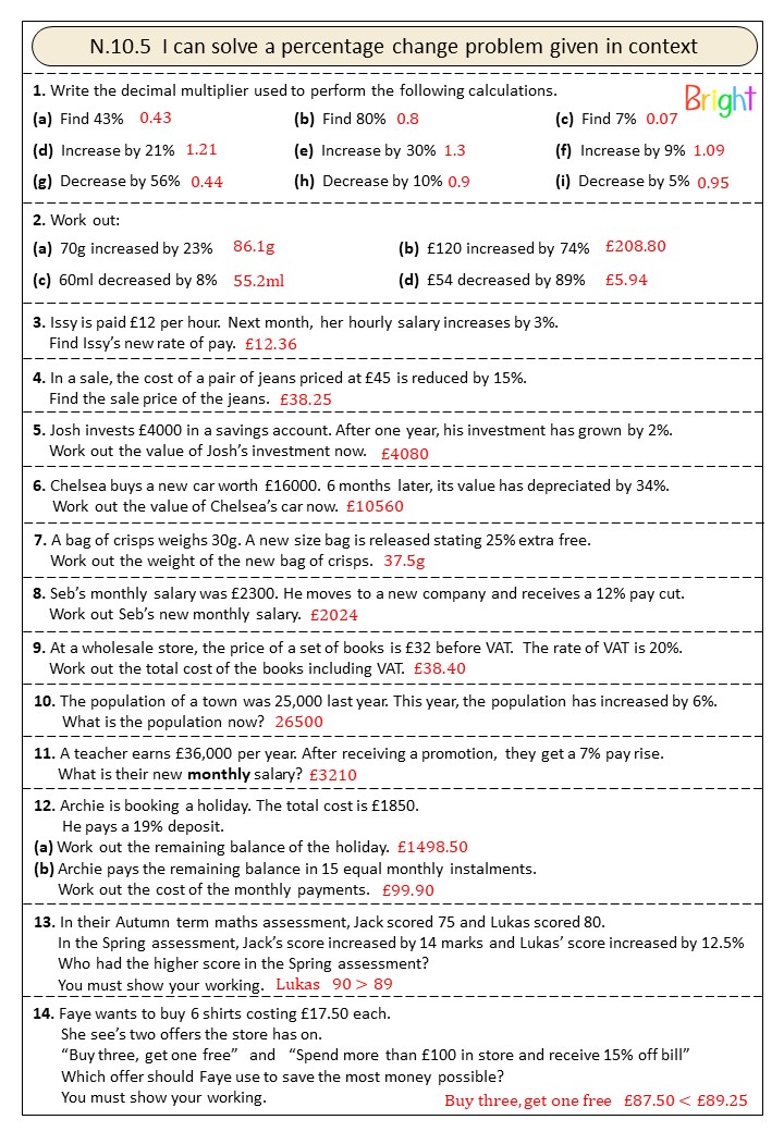 ✨New worksheet!✨
This worksheet is on calculating a percentage increase or decrease with a calculator (using multipliers), focusing on worded problems.
bright-maths.co.uk/number