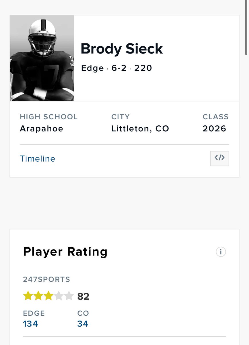 Thank you <a href="/247Sports/">247Sports</a> for the 3 star rating!
<a href="/BrandonHuffman/">Brandon Huffman</a> <a href="/SixZeroAcademy/">Coach Matt McChesney</a> <a href="/FBCoachBrayton/">Tyler Brayton</a> <a href="/RecruitArapFB/">ArapahoeFBRecruiting</a>