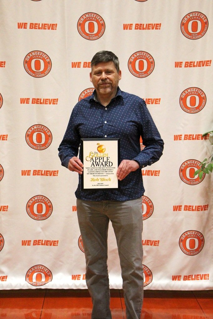 Congratulations to Mr. Rob Block for being named this year's recipient of the OHS Golden Apple Award!  This award is voted on by the student body and presented by OHS Student Council.