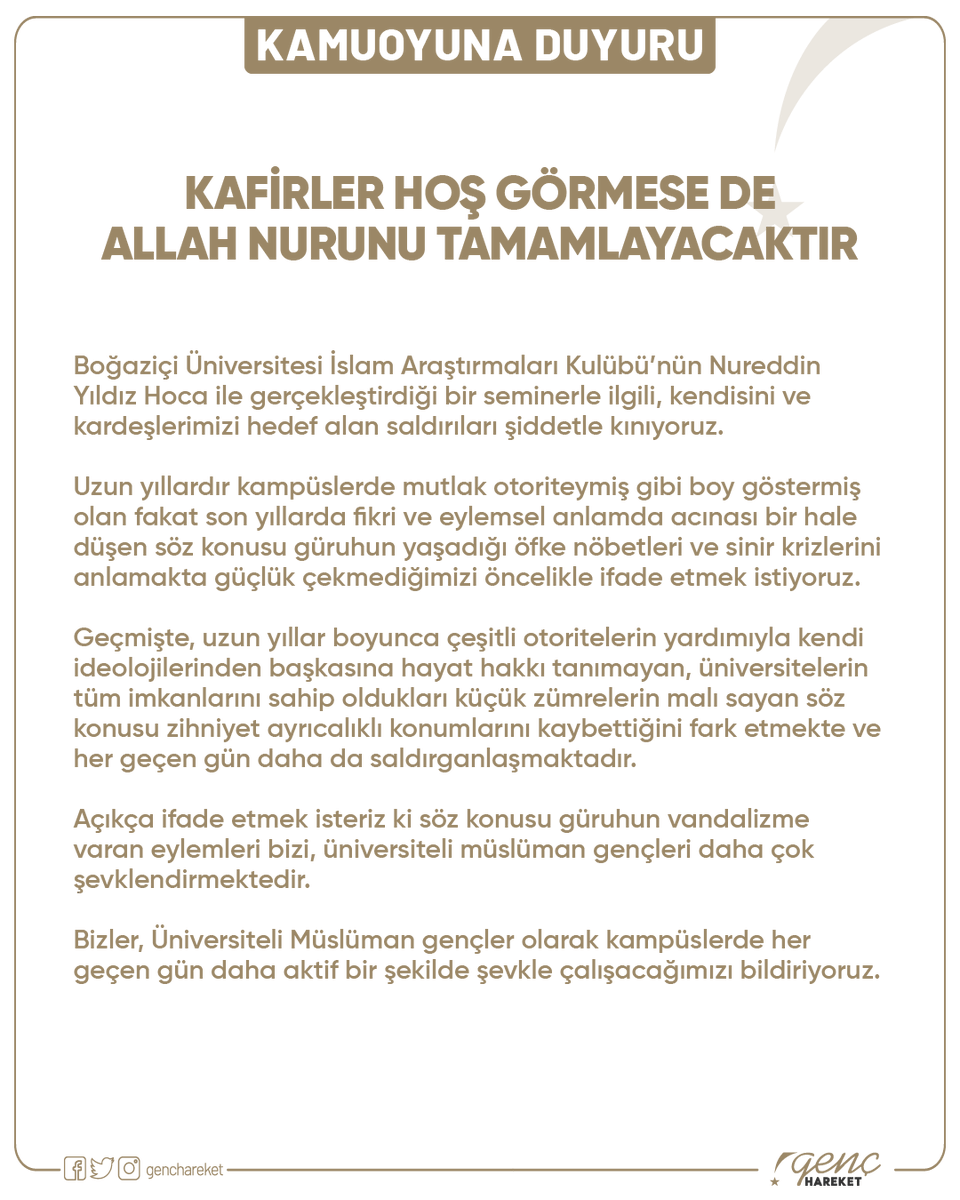 genchareket's tweet photo. Boğaziçi Üniversitesi’ndeki güruhun vandallığını kınıyor, kardeşlerimizin yanında olduğumuzu bildiriyoruz https://t.co/90IRmnuvwZ