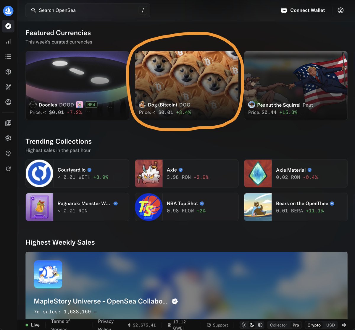BREAKING: The #1 Bitcoin memecoin $DOG is currently featured on the  homepage of @opensea