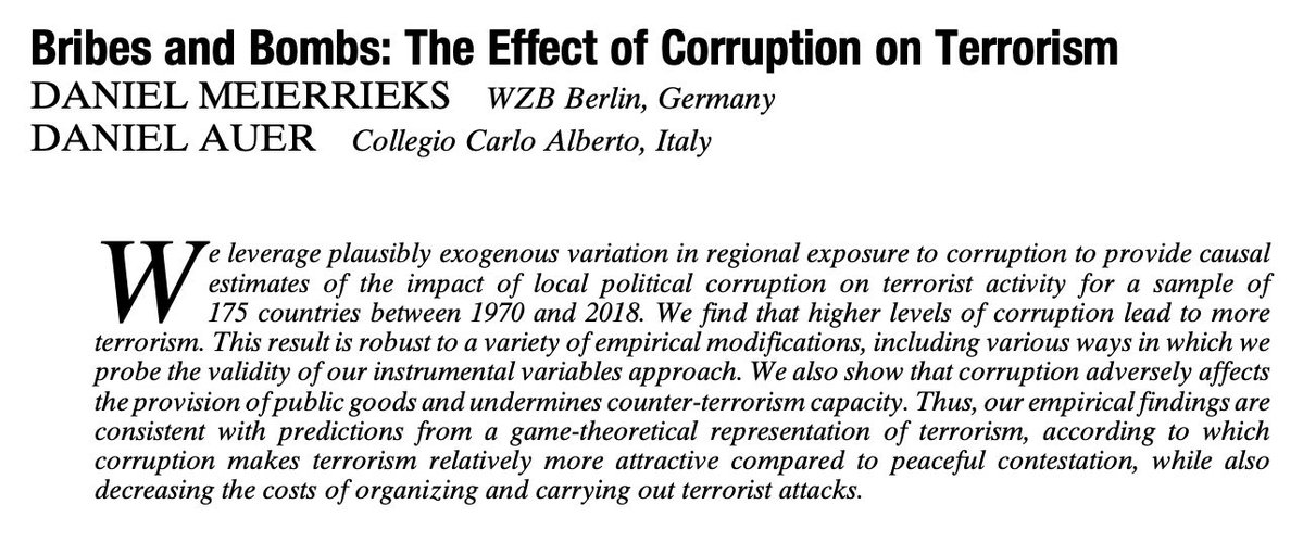 American Political Science Review (@apsrjournal) on Twitter photo From our new issue: "Bribes and Bombs: The Effect of Corruption on Terrorism" by Daniel Meierrieks and Daniel Auer (<a href="/daniel__auer/">Daniel Auer</a>). #APSRNewIssue cambridge.org/core/journals/… From our new issue: "Bribes and Bombs: The Effect of Corruption on Terrorism" by Daniel Meierrieks and Daniel Auer (<a href="/daniel__auer/">Daniel Auer</a>). #APSRNewIssue cambridge.org/core/journals/…
