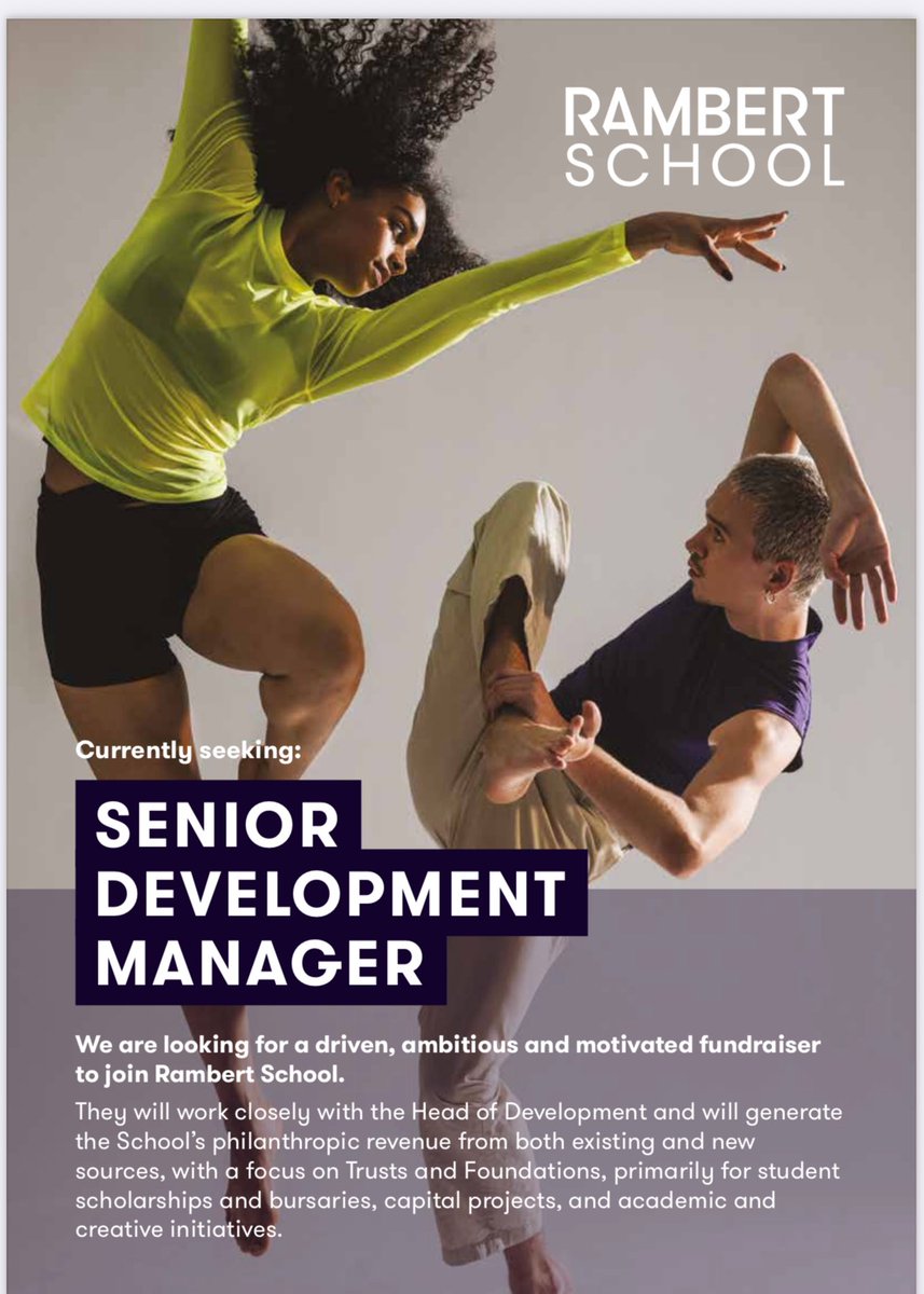 Are you a driven, ambitious and motivated fundraiser and wish to join Rambert School? Working closely with the Head of Development generate the School’s philanthropic revenue from existing and new sources. 
rambertschool.org.uk/vacancies/seni…