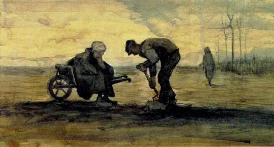 Weed Burner, Sitting on a Wheelbarrow with his Wife - 1883 #artbots #vangogh
