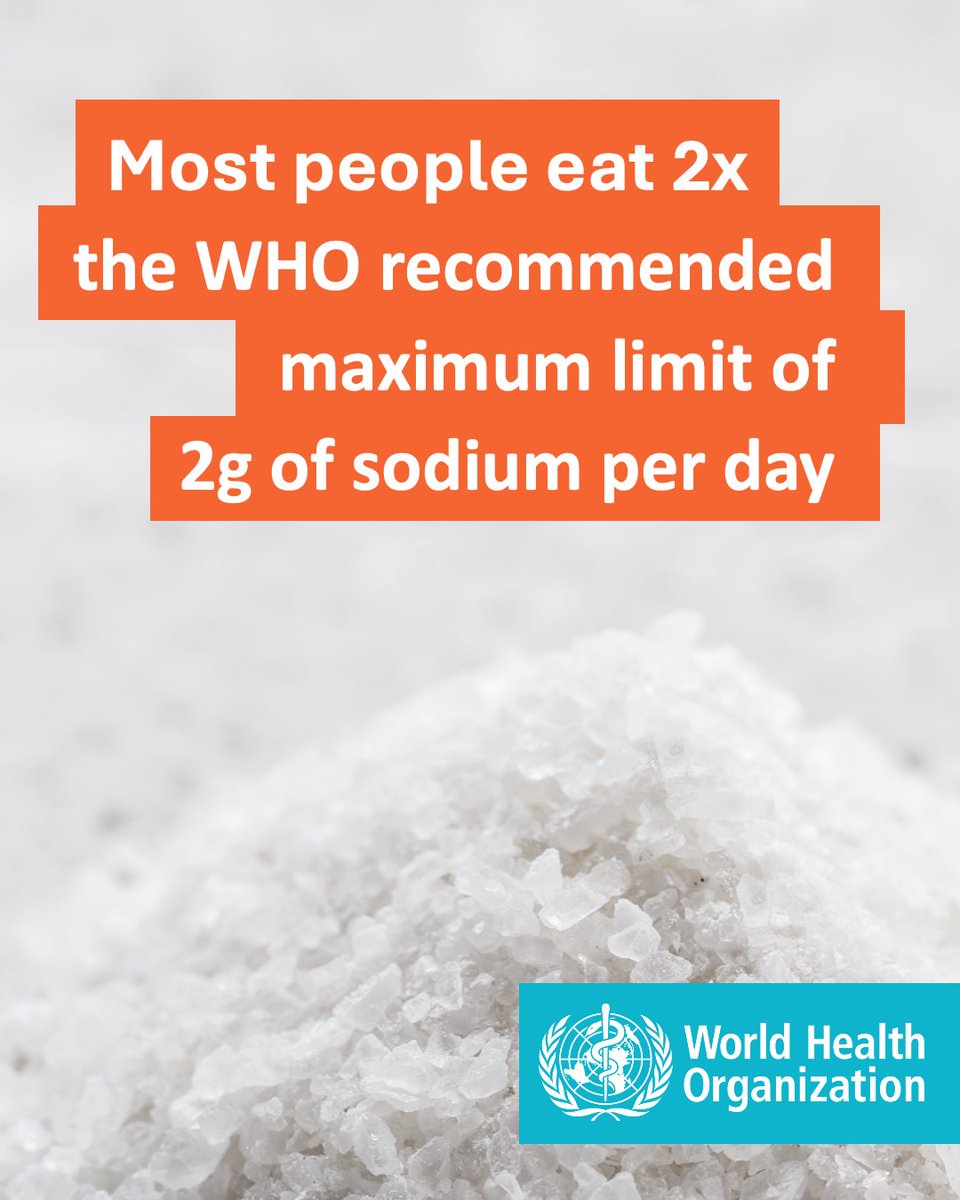 WHOWPRO's tweet image. Most of us eat too much salt — and it's raising our blood pressure. Cutting down on sodium can protect your heart and reduce your risk of stroke and heart disease.

#SaltAwarenessWeek